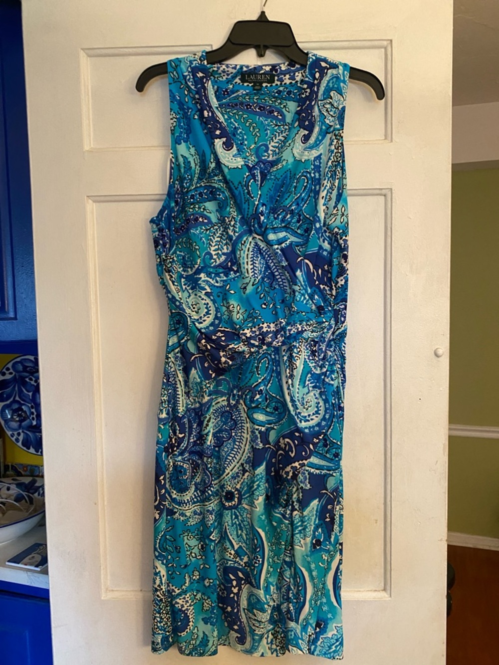 Lauren Ralph Lauren Turquoise & Navy Paisley Midi Dress